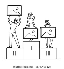 metadata image seo vector. ranking search, engine website, traffic visual metadata image seo character. people black line pencil drawing illustration