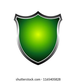 Metal 3d green shield. Vector illustration isolated on white background