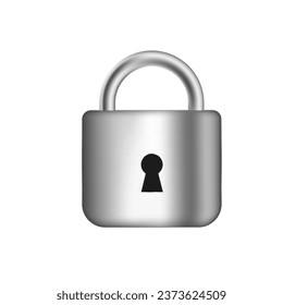 Metal 3d padlock. Silver secure and protection web login and encryption of confidential vector safe information