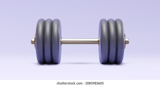 Metal 3d realistic dumbbell isolated on white background. Vector illustration.