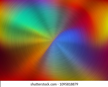 Metal abstract colorful gradient technology background with circular polished, brushed concentric texture, chrome, silver, steel, aluminum for design concepts, wallpapers. Vector illustration.