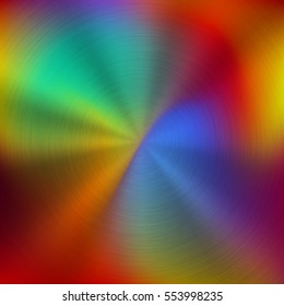 Metal abstract colorful gradient technology background with circular polished, brushed concentric texture, chrome, silver, steel, aluminum for design concepts, wallpapers. Vector illustration.