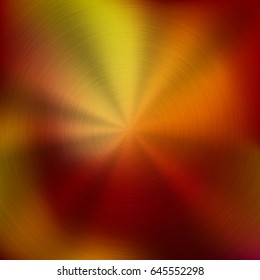 Metal abstract red colorful gradient technology background with circular polished, brushed concentric texture. Vector illustration.
