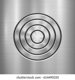 Metal abstract technology background with circle for and polished, brushed texture, chrome, silver, steel, aluminum design concepts, web, prints, posters, wallpapers, interfaces. Vector illustration.