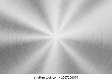 Metal abstract technology background with circular polished, brushed concentric texture, chrome, silver, steel, aluminum for design concepts, wallpapers, web and prints. Vector illustration.