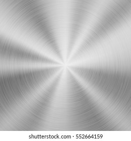 Metal abstract technology background with circular polished, brushed concentric texture, chrome, silver, steel, aluminum for design concepts, web, prints, wallpapers, interfaces. Vector illustration.