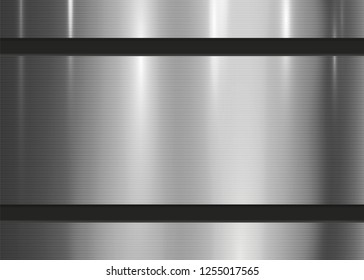 Metal abstract texture background. Technology brushed and polished design concept. Chrome, silver, steel, aluminum textured surface. Use for background. Metallic wall. Vector illustration.