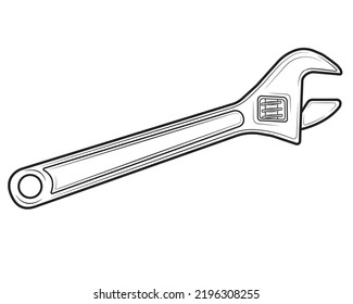 Metal adjustable wrench isolated on white background white background. Repair tool. Vector illustration