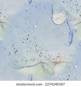 Metal Alcohol Ink Background. Golden Water Color Marble. Light Seamless Repeat. Blue Alcohol Ink Marble. Foil Art Paint. Gold Seamless Watercolor. Green Marble Background. Luxury Abstract Template.