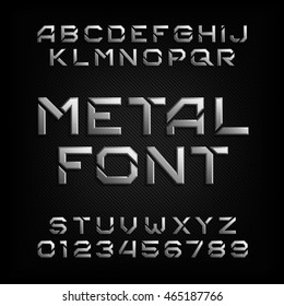 Metal Alphabet Font. Chrome Effect Letters And Numbers. Tough Vector Typeface For Your Design.