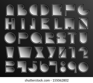 Metal alphabet and number set - Vector illustration