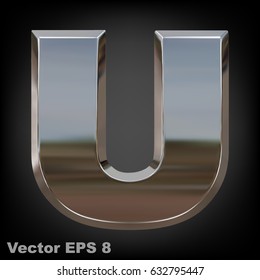 Metal alphabet vector symbol - U. Eps 8 using mesh.