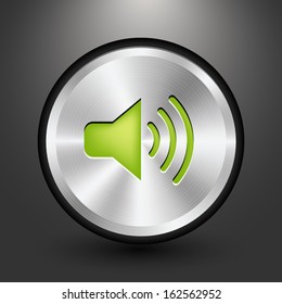 Metal audio button icon design, Vector image on grey background.