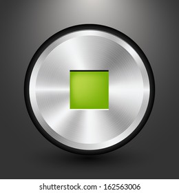 Metal audio button icon design, Vector image on grey background.