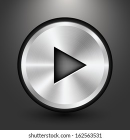 Metal audio button icon design, Vector image on grey background.