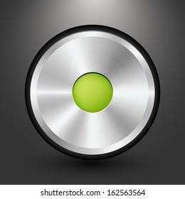 Metal audio button icon design, Vector image on grey background.