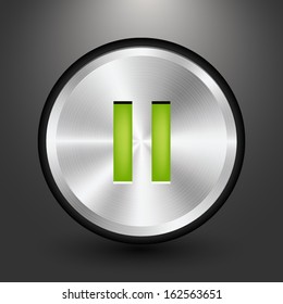 Metal audio button icon design, Vector image on grey background.