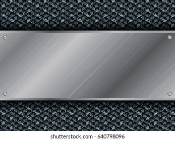 Metal background banner with hexagons geometric pattern vector illustration.