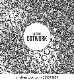 Metal Background with Black Dots. Halftone Dotwork Engraving Background. Vector Illustration.