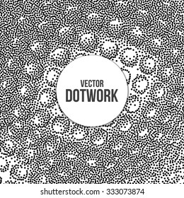Metal Background with Black Dots. Halftone Dotwork Engraving Background. Vector Illustration.