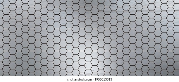 metal background and black hexagon