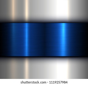 Metal background, blue brushed metallic texture, vector design.