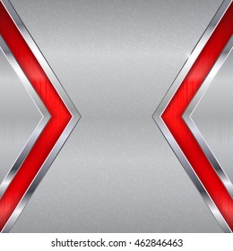 Metal background. Brushed texture with red section. Vector illustration