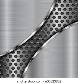 Metal background with diagonal perforation. Abstract stainless steel template. Vector 3d illustration