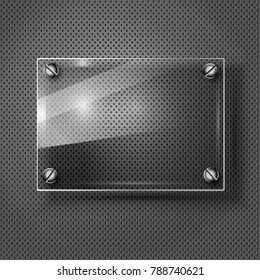 metal background with glass frame. Vector illustration