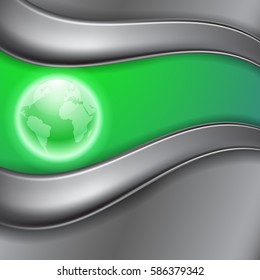 Metal background with globe and place for text. EPS10 Vector.