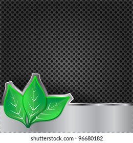 Metal background with green leaves