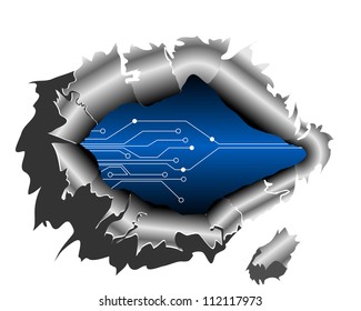 Metal background looking through a digital backpack vector may be used as background