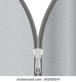 Metal background with open Zipper. Vector illustration 