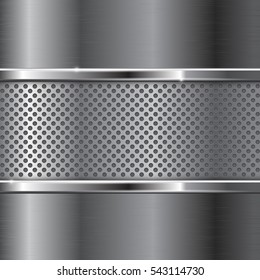 Metal background with perforated section. Vector illustration.