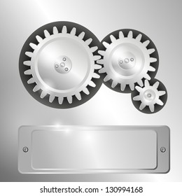 Metal background with pinions and metal frame for text. EPS10 Vector.