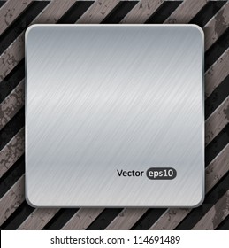 Metal background with plate and warning stripes