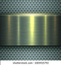 Metal background, polished metallic texture background with banner, vector illustration