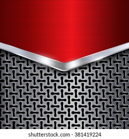 Metal background. Red chrome. Metal grid. Vector illustration