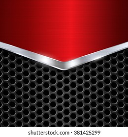 Metal background. Red ?hrome. Metal grid. Honeycomb background. Vector illustration