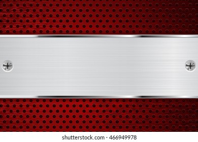 Metal background with red perforated section. Vector illustration