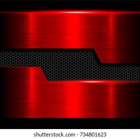 Metal background, red polished metallic texture, vector illustration
