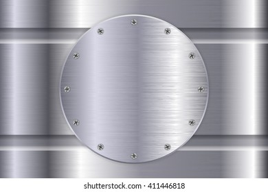 Metal background with round plate. Vector illustration