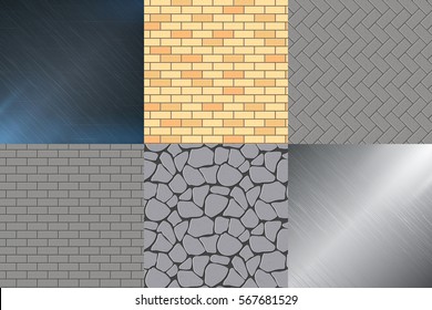 Metal background and set seamless vector illustration of seamless stone, brick. Which can be used and expanded to any size without loss of quality.