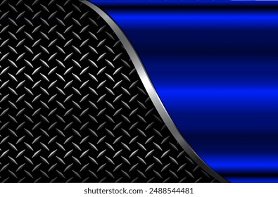 Metal background shiny blue chrome metallic with diamond plate texture, silver polished steel texture wallpaper 3d vector illustration.