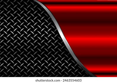 Metal background shiny red chrome metallic with diamond plate texture, silver polished steel  texture wallpaper 3d vector illustration.