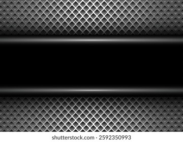 Metal background shiny silver black metallic with halftone dots pattern, silver polished steel texture, 3d vector illustration.