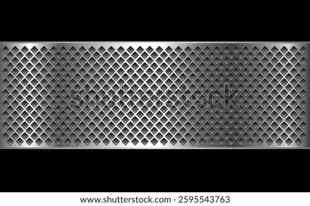 Metal background shiny silver black metallic with halftone dots pattern, silver polished steel texture, 3d vector illustration.