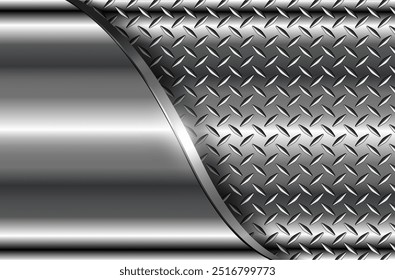 Metal background shiny silver chrome metallic with diamond plate texture,  polished steel texture wallpaper 3d vector illustration.