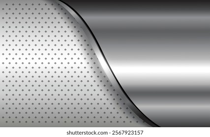 Metal background shiny silver chrome metallic with halftone dots pattern, silver polished steel texture wallpaper 3d vector illustration.