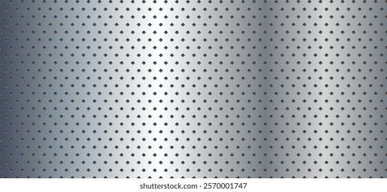 Metal background shiny silver chrome metallic with halftone dots pattern, silver polished steel texture wallpaper 3d vector illustration.